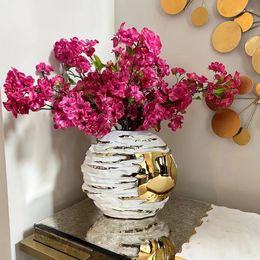 Vases Vase en céramique d'or rond creux Plaid fleur Arrangement accessoires ameublement décoration Terrarium Pots
