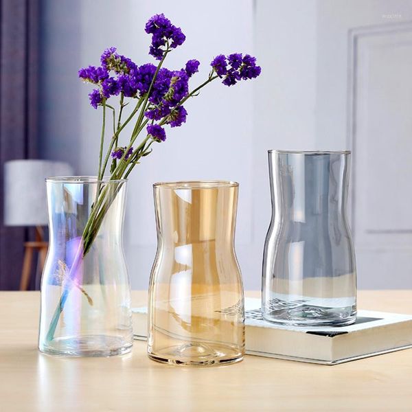 Vases Gold Flower Disposing Dispositif Home Decor Gradual Color Couleur Vase Verre transparent Nordique Nordic Electroplated Creative Garden