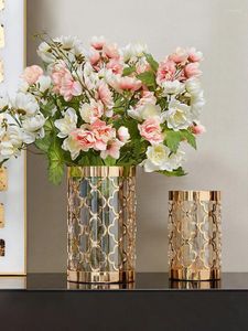 Vases Gold Metal Glass Vase Living Room Flower Table à manger Creative Home Decoration For Flowers Decor esthétique