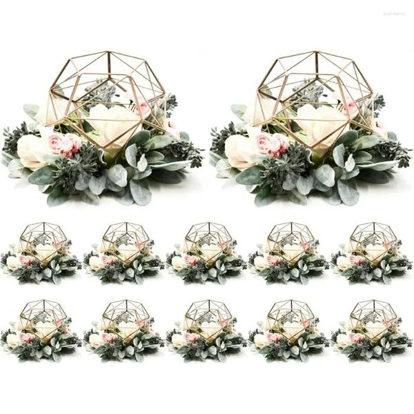 Vases en métal doré Pentagone photophore bougeoir ensemble de 12 support de fleur géométrique pièce maîtresse de mariage Vase fret gratuit