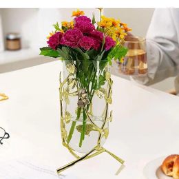 Vaste en verre en verre en or support Hydroponie Hydroponie Pots de fleurs artificielles Fleurs décoratives arrangement floral doré