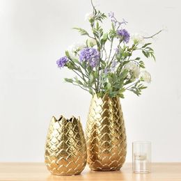 Vases Vase en céramique d'ananas plaqué or, Pots de fleurs, décoration de bureau, porcelaine hydroponique, décoration de maison moderne