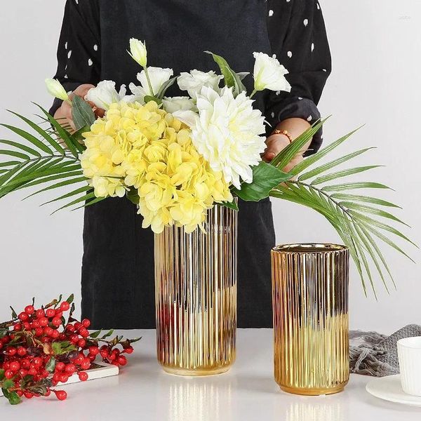 Vases Plaqué or Vase en céramique Pot de fleur Accessoires de décoration de la maison Outils de décoration modernes