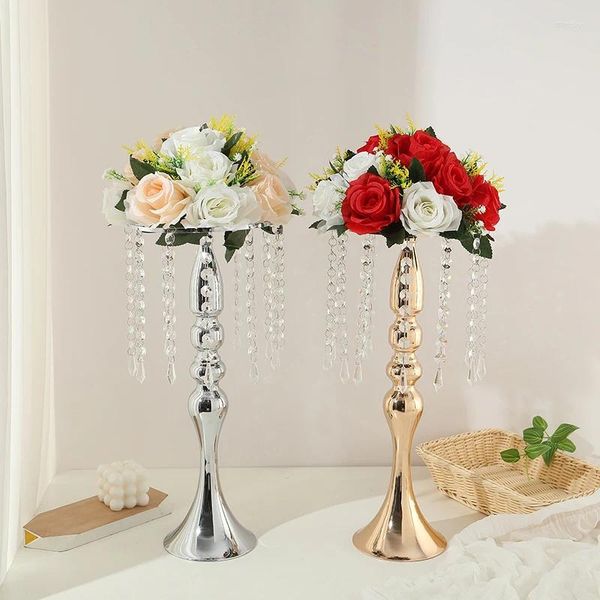 Vases Gold Silver Flower Pilier Bandlers Road Table Table Centres de table pour le dîner de mariage d'anniversaire de fête à domicile décor