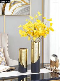 Vases Gold Vase Cylinder Verre décorative Fleurs florales Arrangement DÉCOR