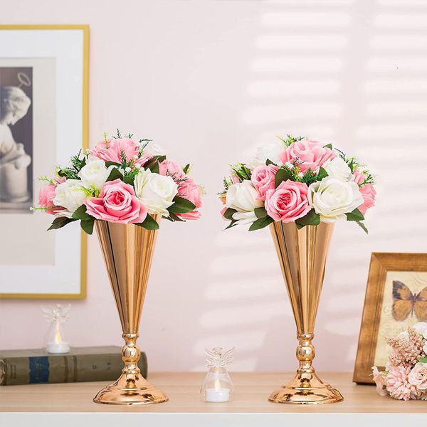 Vases Gold Vase Table Decoration Metal Top Flower Stand pour réception Home Wedding Center Party Ornements 230428