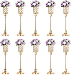 Vases Gold Vase Wedding Centres: 10 PCS 36,8 pouces de fleur en cristal de haut pour tables Arrangement de fleurs en métal élégant W