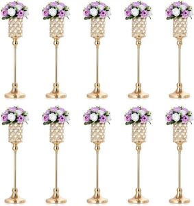 Vazen Gold Vase Wedding Centerpieces: 10 pc's 36,8 in hoge kristallen bloemstandaard voor tafels Elegant metalen bloemen Arrangement W