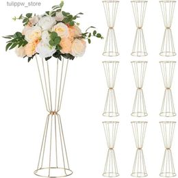 Vases Vases dorés pour centres de table de mariage - Ensemble de 10 hauts pour table 23,5 pouces Fleur en métal pour fête de mariage Accueil Fleur Fret gratuit L240309