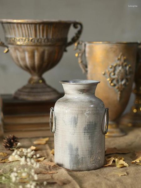 Vases Gold Vintage Fleur en fer forgé en argent argent européen Pot Gobelet Classique