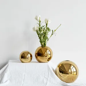 Vases Golden Ceramic Vase Round Ball Flower Arrangement Floor