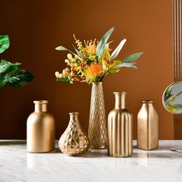 Vazen gouden glas home decor bloem Europese kamer moderne bruiloft ation hydroponische planten container ornamenten 230201