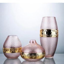 Jarrones Golden Texture Glass Vase flores secas Simples Hydropone Gold Crafts Desk Decoration Decorations Home moderno