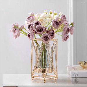 Vazen gouden vaas ijzerleiding metalen bloemen pot Noordse plantenhouder bureau decoratie vergulde legering glas retro home decor