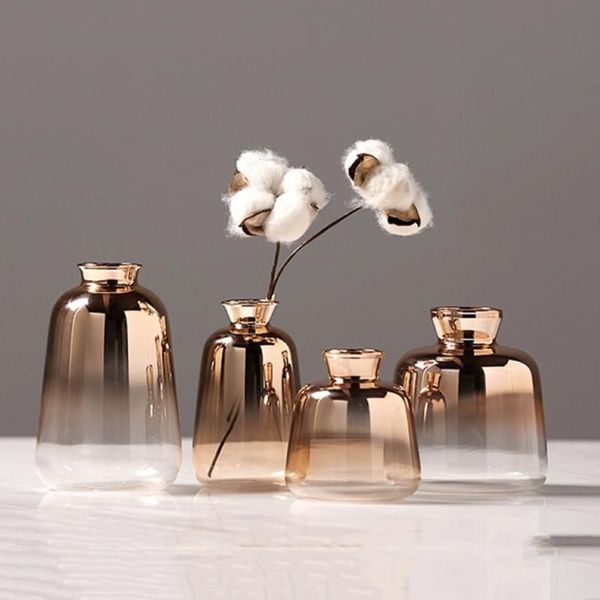 Vases Gradient Glass Vase Electroplated Gold Flower for Home Decor Dried Bottle Bar Restaurant 20212712