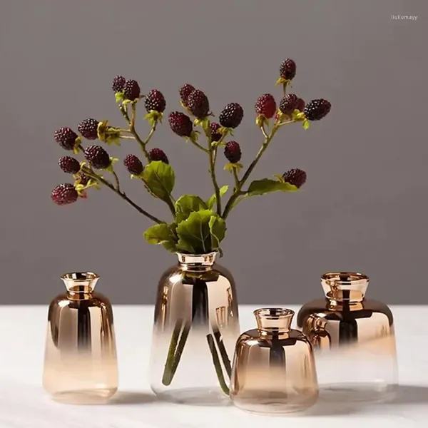Vases Gradient Golden Glass Vase Nordic Electroplated Home Decoration Dry Bar Restaurant Flower Arrangement