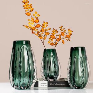 Vases en verre vert Vase transparent accessoires de fleurs en cristal épais