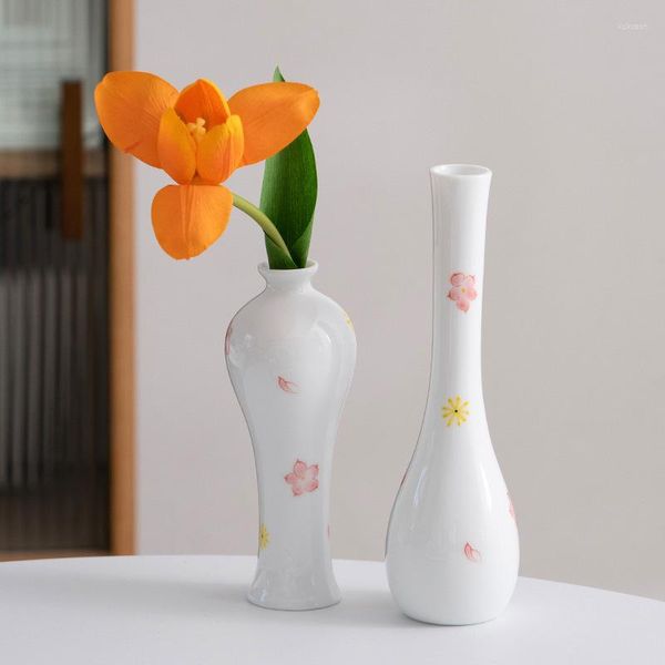 Vases Peints à la main chinois rétro pur blanc céramique vase décoratif Zen maison salon décoration de table petite fleur articles simples