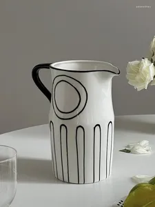 Vases Vase peint à la main noir et blanc, oreille unique, arrangement de fleurs, décoration, conteneur hydroponique