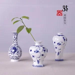 Vazen handgeschilderde vaas celadon keramische blauwe en witte porselein mini hydrocultuur retro bloem arrangement theeceremonie flowe