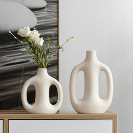 Vases Vase à biscuits fait à la main, réceptacle de fleurs de style uni, article décoratif simple, couleur beige, jardinière
