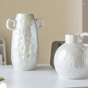 Jarrones Florero esmaltado de perlas hecho a mano con orejas Flor seca Planta hidropónica Jardiniere Decoración moderna para el hogar Receptáculo de flores elegantes