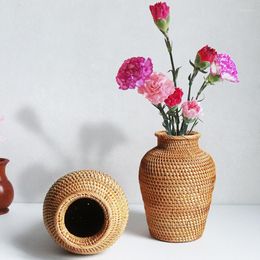 Vazen Handgemaakte Rotan Vaas Ornamenten Gedroogde Bloemen Geweven Bloem Rieten Wastafel Zeewier Woonkamer Desktop Decoratie