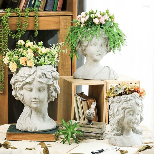Vases à la main en résine pot de fleurs décoration Art Vase fleur Cool décoratif créatif Portrait chanceux maison Decore Pots