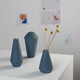 Vases faits à la main Zen salon de fleurs sèches ornements créatifs en céramique modernes et simples petits arrangeurs bleus frais