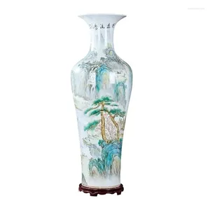 Vases Vases de haute qualité Diamond Gload Floor Céramique Fleur Porcelaine Bleu et paysage de montagne Blanc Grand Pine Tress El Décoration