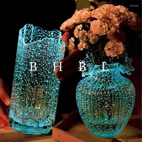 Vases Vase en verre lumineux de haute valeur, arrangement de fleurs transparent, décoratif en cristal, grand