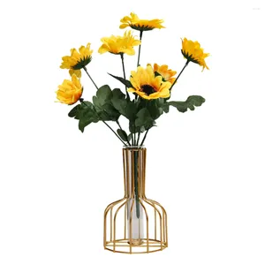 Vases creux fer Art Vase ornements de table décor à la maison salon Transparent faux fleurs séchées Simulation bureau plante conteneur
