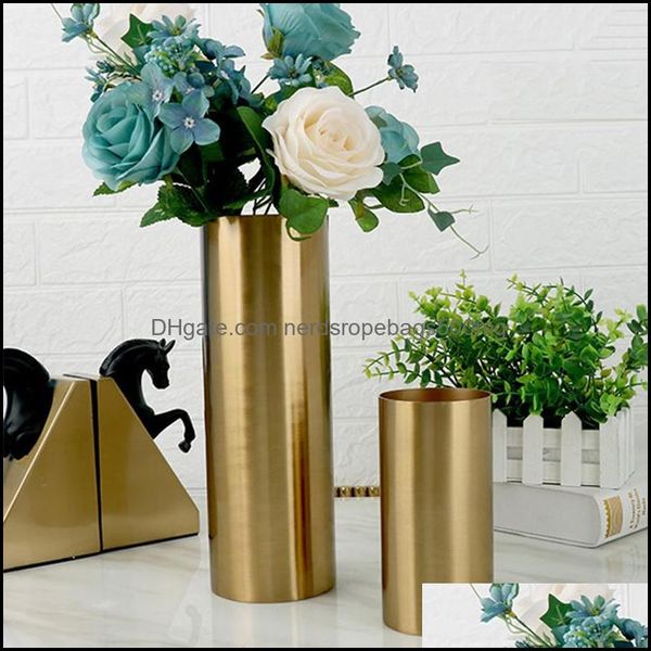 Vases Décor À La Maison Jardin Métal Placage Vase Couleur Dorée Fer Fleurs Organiser Titulaire Forme Cylindrique Décoration Tasse Drop Delivery 2021