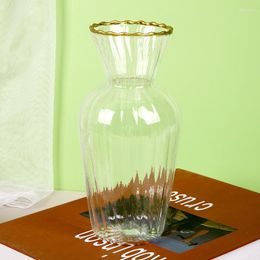 Vazen Home Decor Glass Artefact Japanse stijl gestreepte vaas Clear ingevoegde decoratie groene strohydrocultuur vas