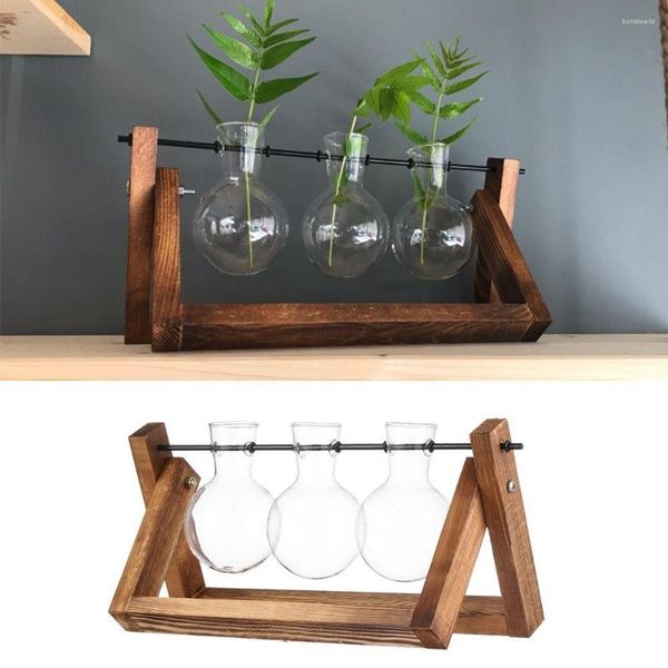 Vases Home Decor Planteur Terrarium Tabletop Bonsai Cadre en bois Plante hydroponique Vase en verre Pot de fleur