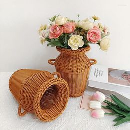 Vases Home Decor Plastic PE tissé vase en rotin antique pour les fleurs artificielles Fleurs implémente le panier chinois