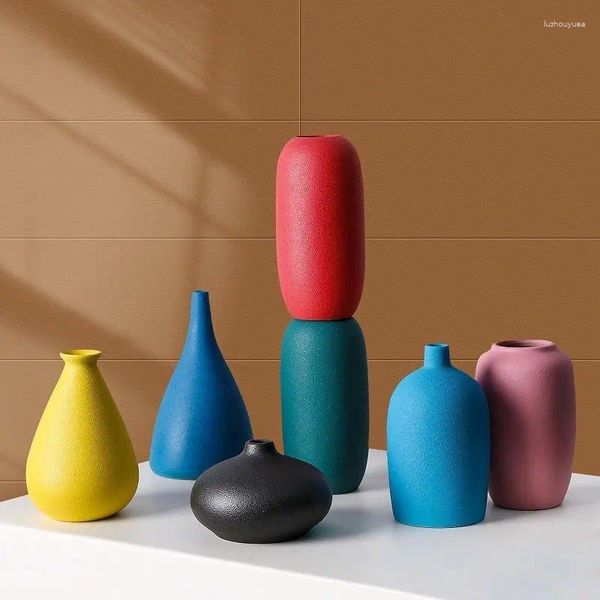 Vases accessoires de décoration de maison en céramique arrangement de fleurs de vase morandi couleur simple œuvre d'art créatives style luxe léger nordique