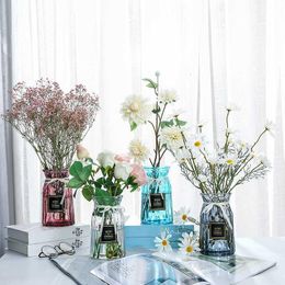 Vases Décoration de la maison verre coloré Transparent Lily riche bambou hydroponique Vase salon fleur Arrangement LB100612 230829