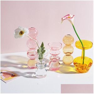 Vases Décoration de la maison Vase en verre Chambre Pot de fleur Couleur moderne Cristal Transparent Arrangement de plantes hydroponiques Art Drop Livraison Gard Dhqfd
