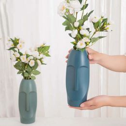 Jarrones decoración del hogar nórdico Chic cara humana imitación cerámica plástico flor seca jarrón con adorno floral regalos creativos de escritorio
