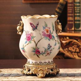 Vases décoration de la maison rétro or foncé fleur en céramique Vase Arrangement Pot de plante bibliothèque bureau Art porcelaine