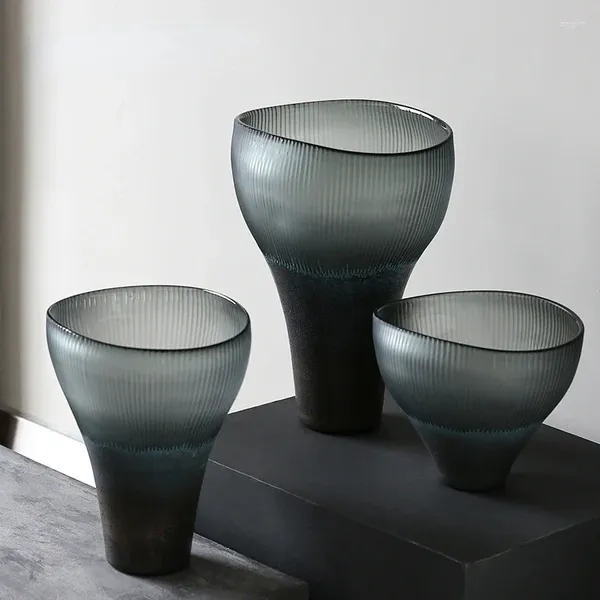 Vases Ameublement Moderne Simple Noir Gris Corne Verre Vase Salon Salle À Manger Décoration De Bureau