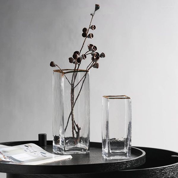 Vases La maison est simple nordique naturel or peint vase en verre transparent créatif ménage bouche arrosage fleur culture