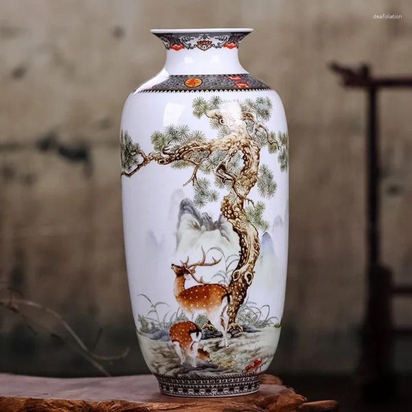 Jarrones Home tradicional Jingdezhen Artículos chinos Fina de muebles lisos Decoración de la superficie del jarrón Cerámica animal