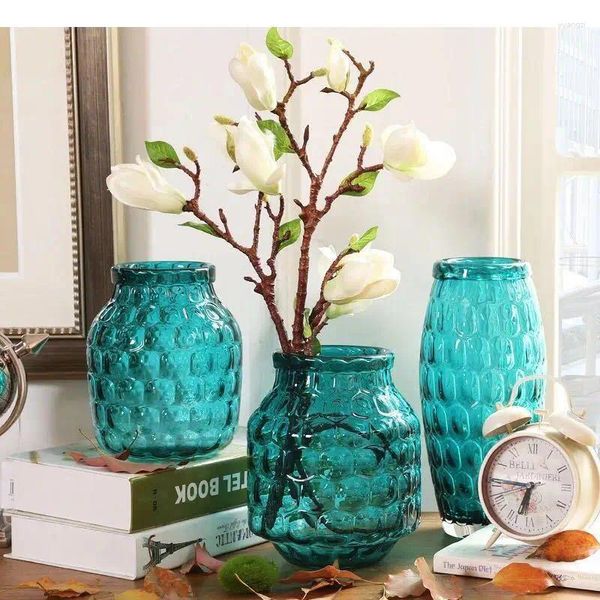 Vases Vase en verre de secours en nid d'abeille, pots de fleurs transparents bleus, décoration de bureau hydroponique, décoration florale moderne pour la maison