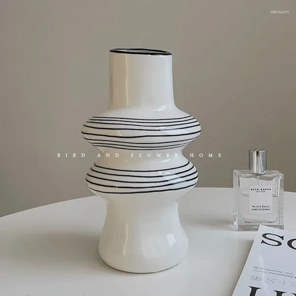 Vases Horizontal Stripe Art Style Céramique Vase Ornement Salon Room Dining Table Fleur