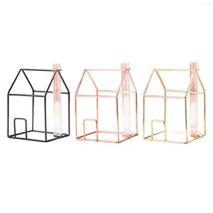 Vases en verre de forme de maison avec support de support métallique