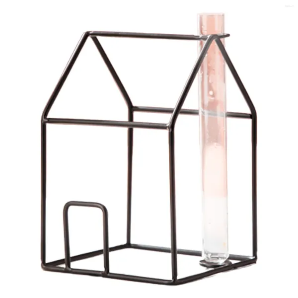 Vases Vase en verre de forme de maison avec support en métal plantes hydroponiques d'intérieur pour jardin de maison Weddin