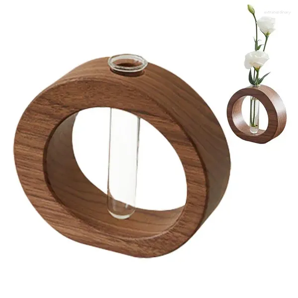 Jarrones Florero hidropónico Adorno de madera Decoración Mesa central con tubos de vidrio transparente para baño Sala de estar