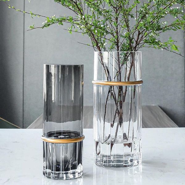 Vases Vase en verre nordique hydroponique Aesthésie Luxury Ikebana Small Small Design Transparent Gold Florero Decoration WK50VA